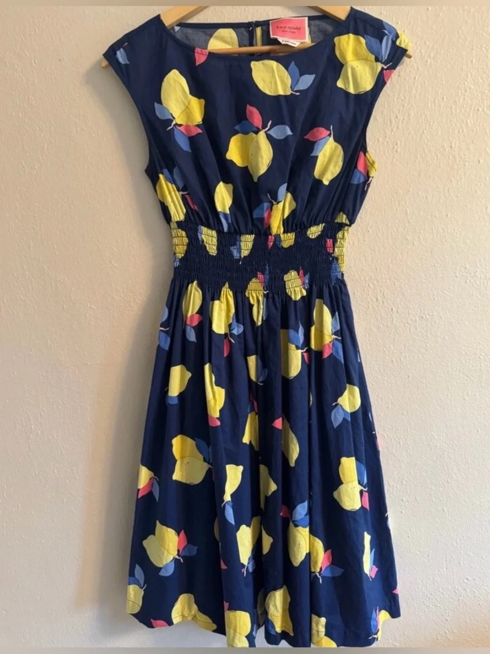 Kate Spade Navy Lemon Cap Sleeve Pocket 100% Cotton Dress - Picture 3 of 5